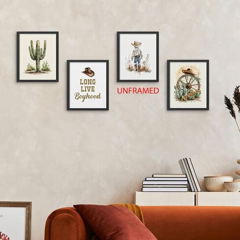 Hxlac Western Cowboy Nursery Wall Art Prints Set of 4 UNFRAMED - Western Wall Decor for Toddler Baby Boy Room, Cowboy Nursery Decor Pictures Wall Decor (8x10 Inches) in Kuwait