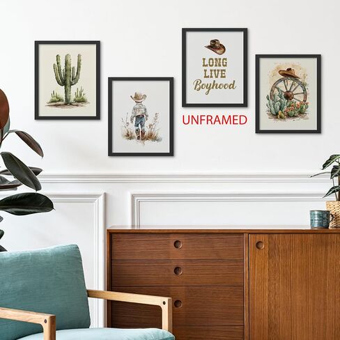Hxlac Western Cowboy Nursery Wall Art Prints Set of 4 UNFRAMED - Western Wall Decor for Toddler Baby Boy Room, Cowboy Nursery Decor Pictures Wall Decor (8x10 Inches) in Kuwait