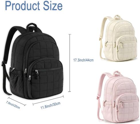 15.6 Inch Laptop Backpack Travel Quilted Casual Daypack for Women Water-Resistant Large Capacity Bag Pink in Saudi Arabia