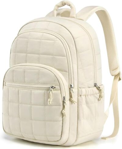 15.6 Inch Laptop Backpack Travel Quilted Casual Daypack for Women Water-Resistant Large Capacity Bag Pink in Saudi Arabia