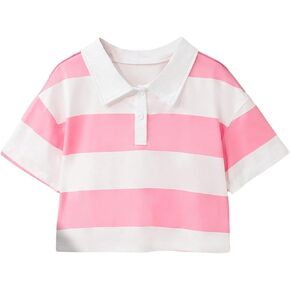 SweatyRocks Girl's Striped Collar T Shirt Short Sleeve Half Button Summer Tee Tops in Saudi Arabia