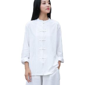 Womens Cotton Linen Casual Long Sleeve Loose T-Shirt Tops Button Down Blouse Cardigan Shirts in Saudi Arabia