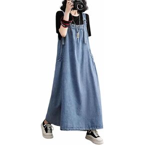 بلوفر نسائي من الدنيم كاجوال فضفاض بدون أكمام وحزام قابل للتعديل من الدنيم مع جيوب وحاشية واسعة in Kuwait