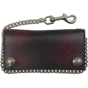 Biker Men's Buffalo Nickel Snap Antique Genuine Leather Chain Wallet, Made in US in Saudi Arabia
