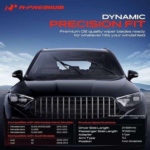A -premium Pack of 2 شفرات ماسحة الزجاج الأمامي مع مؤشر وفضاءات التآكل - متوافقة مع BMW 320i ، 320i Xdrive ، 323i ، 325i ، 328d ، 328i ، 328i Gt Xdrive ، 330e ، 330i - 24 "، TL2 Connector in Saudi Arabia