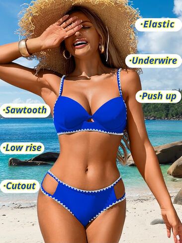 نساء مثير 2 قطعة مصبوب كوب بيكيني مجموعة ، underwire دفع البستات ، بلوك بلوك قذيفة مبيضة in Kuwait
