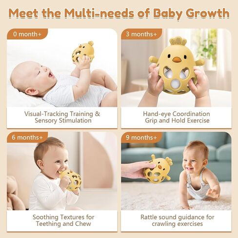 MCGMITT Baby Teething Toys for 3-6 Months, Easy Grasp Silicone Infant Rattle Teether Toy for 0-12 Months, BPA-Free Food Grade Baby Montessori Sensory Toys, Soft Infant Chew Toys for Teething Relief in Saudi Arabia