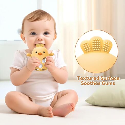MCGMITT Baby Teething Toys for 3-6 Months, Easy Grasp Silicone Infant Rattle Teether Toy for 0-12 Months, BPA-Free Food Grade Baby Montessori Sensory Toys, Soft Infant Chew Toys for Teething Relief in Saudi Arabia