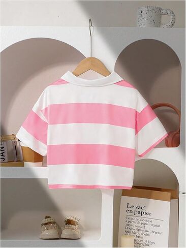 SweatyRocks Girl's Striped Collar T Shirt Short Sleeve Half Button Summer Tee Tops in Saudi Arabia