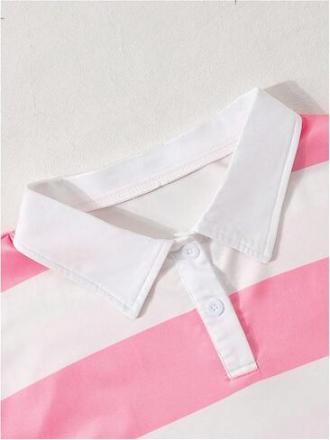 SweatyRocks Girl's Striped Collar T Shirt Short Sleeve Half Button Summer Tee Tops in Saudi Arabia