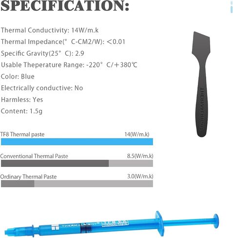 Thermalright TF8 EX 2.9g High Performance Thermal Paste 14W/m.k, Newly Upgraded High-Performance Heat Dissipation Paste for Processor/CPU/GPU/All CPU Coolers, 2.9Grams with a Spatula Tool(TF8 2.9g) in Saudi Arabia