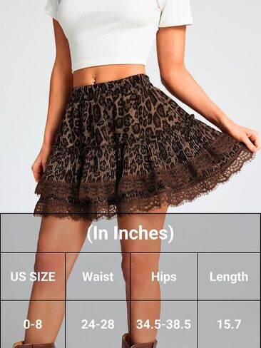 Leopard Faux Suede Mini Skirt, High Waisted Pleated with Shorts, Ruffle Western Skirts, Concert Outfits for Women in Kuwait