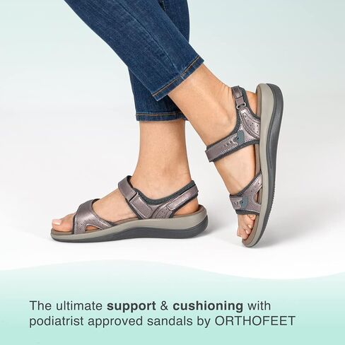 Orthofeet Malibu Orthopedic Women Adjustable Sandals | Three-Strap, Comfortable Open Toe Saldal with Anatomical Arch Support, Soft Cushioning, Wide Toe Box for Casual Beach Outings in Saudi Arabia