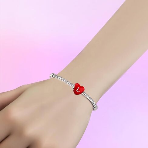 A-Z Initials Letter Alphabet Heart Red Womens Bead Charms for Bracelets Compatible with Pandora Bracelets in Saudi Arabia