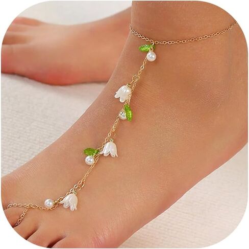Hand Chain Bracelet Lily of The Valley Jewelry Flower Necklace Flower Earrings for Women Trendy Jewelry Gift in Saudi Arabia
