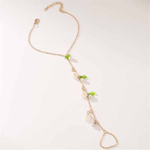 Hand Chain Bracelet Lily of The Valley Jewelry Flower Necklace Flower Earrings for Women Trendy Jewelry Gift in Saudi Arabia