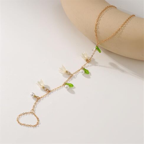 Hand Chain Bracelet Lily of The Valley Jewelry Flower Necklace Flower Earrings for Women Trendy Jewelry Gift in Saudi Arabia