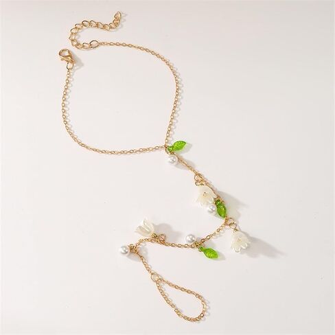 Hand Chain Bracelet Lily of The Valley Jewelry Flower Necklace Flower Earrings for Women Trendy Jewelry Gift in Saudi Arabia