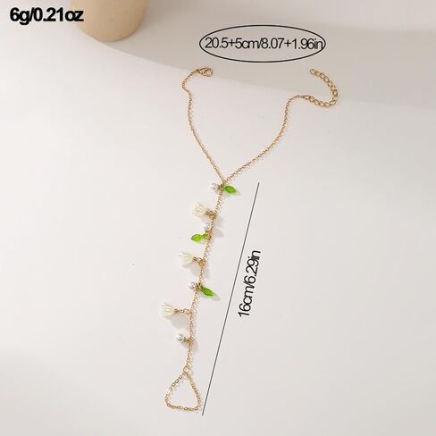 Hand Chain Bracelet Lily of The Valley Jewelry Flower Necklace Flower Earrings for Women Trendy Jewelry Gift in Saudi Arabia