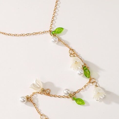 Hand Chain Bracelet Lily of The Valley Jewelry Flower Necklace Flower Earrings for Women Trendy Jewelry Gift in Saudi Arabia