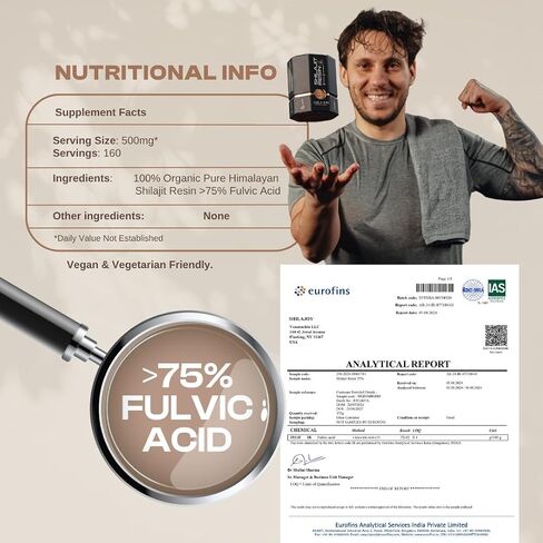 Pure Himalayan Shilajit Resin - Gold Grade High Potency with 75% Fulvic Acid and 85+ Trace Minerals for Energy Boost & Immune Support for Men & Women. U.S. Lab Tested - 40gr (80 Servings) in Saudi Arabia