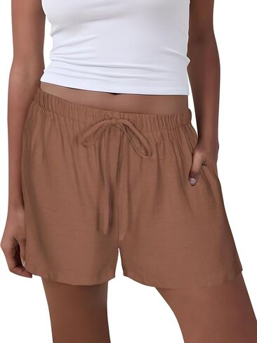 GUOLEZEEV Women Shorts Casual Drawstring Elastic Waist Flowy Linen Cute Y2k Beach Shorts in Saudi Arabia