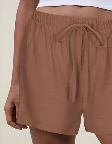 GUOLEZEEV Women Shorts Casual Drawstring Elastic Waist Flowy Linen Cute Y2k Beach Shorts in Saudi Arabia