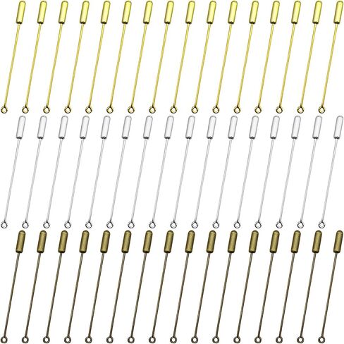 40PCS Brooch Safety Pins for Jewelry Making Metal Brooch Stick Pins Brooch Pin Stick Safety Pins Needle Eye Pin Long Needle Eye Pin with Stopper Ends for Men Women Suit (Silver) in Kuwait
