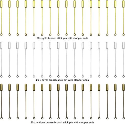 40PCS Brooch Safety Pins for Jewelry Making Metal Brooch Stick Pins Brooch Pin Stick Safety Pins Needle Eye Pin Long Needle Eye Pin with Stopper Ends for Men Women Suit (Silver) in Kuwait