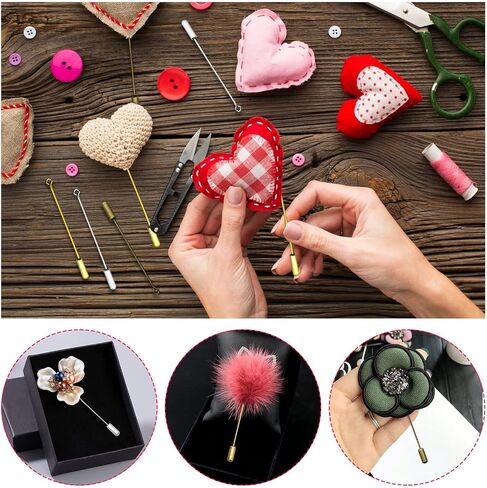40PCS Brooch Safety Pins for Jewelry Making Metal Brooch Stick Pins Brooch Pin Stick Safety Pins Needle Eye Pin Long Needle Eye Pin with Stopper Ends for Men Women Suit (Silver) in Kuwait