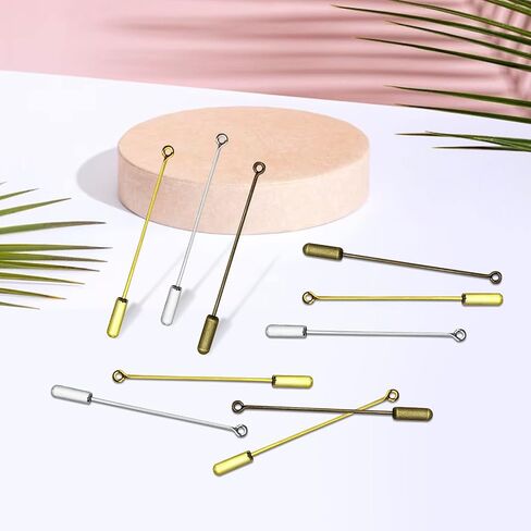 40PCS Brooch Safety Pins for Jewelry Making Metal Brooch Stick Pins Brooch Pin Stick Safety Pins Needle Eye Pin Long Needle Eye Pin with Stopper Ends for Men Women Suit (Silver) in Kuwait