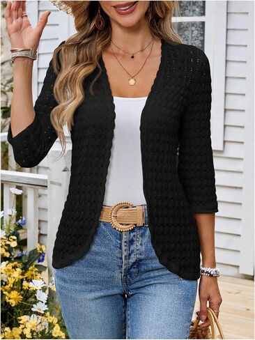 GORGLITTER Women's Open Front Knit Cardigan 3/4 Sleeve Lightweight Office Business Dressy Sweater Jacket Outerwear in Saudi Arabia