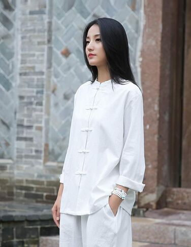 Womens Cotton Linen Casual Long Sleeve Loose T-Shirt Tops Button Down Blouse Cardigan Shirts in Saudi Arabia