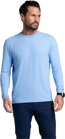 IBKUL Men's Athleisure Wear Sun Protective UPF 50+ Icefil Cooling Tech Long Sleeve Crewneck T-Shirt - 93199 Peri Solid XL in Saudi Arabia