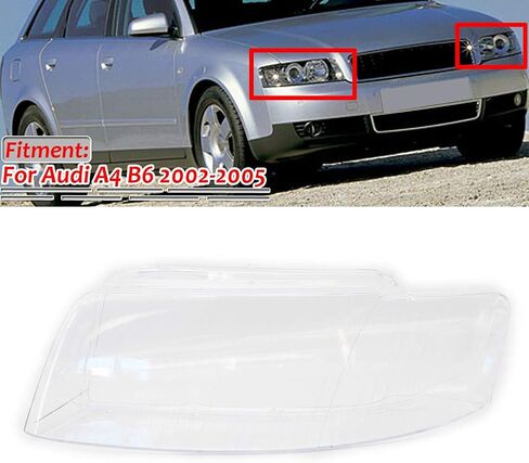 CHCURY1 CAR AUTO الجانبي الأيمن الأمامي مصباح رأس العدسة غلاف الغطاء لغطاء Audi A4 B6 2002 2003 2004 2005 ، Clear in Kuwait