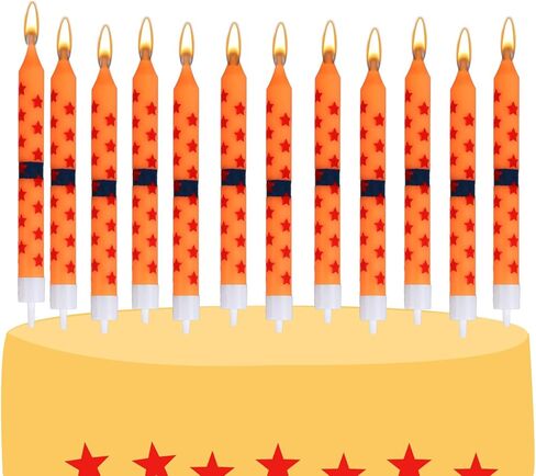 12 مساءً شموع عيد ميلاد أنيمي ، النجوم الصفراء والأحمر ، طباعة كعكة عيد ميلاد شموع كب كيك توبيبر للصبي وزوجها كاريكاتوري in Kuwait