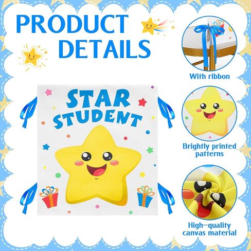 Moukeren 6 PCS STAR CARTH CORCH for Classroom Clotful Canvas Cover مع شرائط للأطفال عيد ميلاد ديكور حفل الطعام في المنزل ، 18.9 × 15.75 بوصة in Saudi Arabia