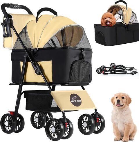 3 in 1 Pet Dog Stroller for Small Medium Dogs 10-50 lbs, Foldable Cat-Strollers for 2-Cats with Removable Carrier, Pet-Strollers for Cats with Storage Bag, Small Puppy-Stroller, Dog-Cart (Black) in Saudi Arabia