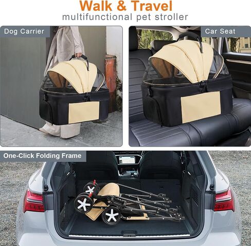 3 in 1 Pet Dog Stroller for Small Medium Dogs 10-50 lbs, Foldable Cat-Strollers for 2-Cats with Removable Carrier, Pet-Strollers for Cats with Storage Bag, Small Puppy-Stroller, Dog-Cart (Black) in Saudi Arabia