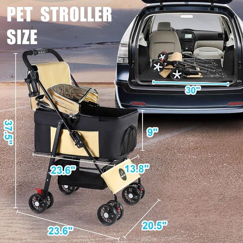 3 in 1 Pet Dog Stroller for Small Medium Dogs 10-50 lbs, Foldable Cat-Strollers for 2-Cats with Removable Carrier, Pet-Strollers for Cats with Storage Bag, Small Puppy-Stroller, Dog-Cart (Black) in Saudi Arabia