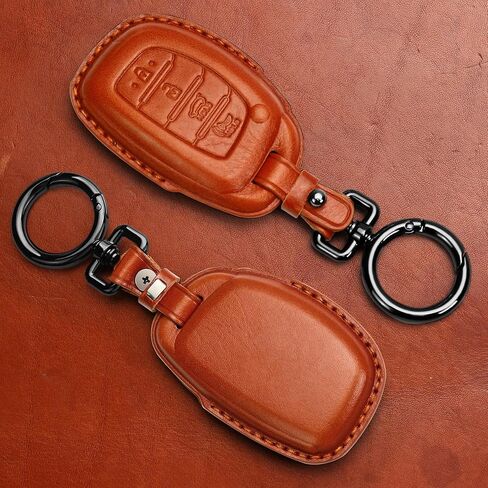 Tukellen Genuine Leather Key Fob Cover Smart Key Holder Sleeve Fit for Hyundai Elantra Elantra GT Ioniq Sonata Tucson Smart 4 Buttons (Black(Red line)) in Saudi Arabia