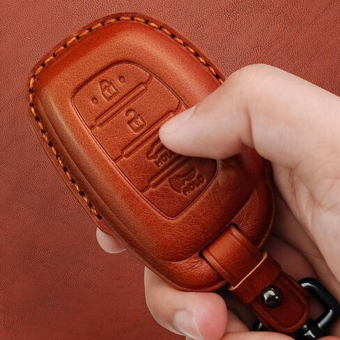 Tukellen Genuine Leather Key Fob Cover Smart Key Holder Sleeve Fit for Hyundai Elantra Elantra GT Ioniq Sonata Tucson Smart 4 Buttons (Black(Red line)) in Saudi Arabia