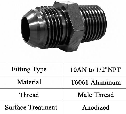 6AN ذكر مضيئة إلى 3/8 ''NPT ذكر وصلة أنابيب الخراطيم محول الاتحاد موصل الألومنيوم مستقيم الأسود بأكسيد in Kuwait
