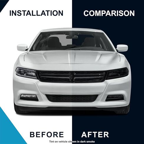 Pre-Cut Headlight & Fog-Light Tint Kit Compatible with Dodge Charger 2015-2020 | Precision Cut Stretchable PPF Vinyl Overlay Cover Wrap (Dark Smoke) in Kuwait