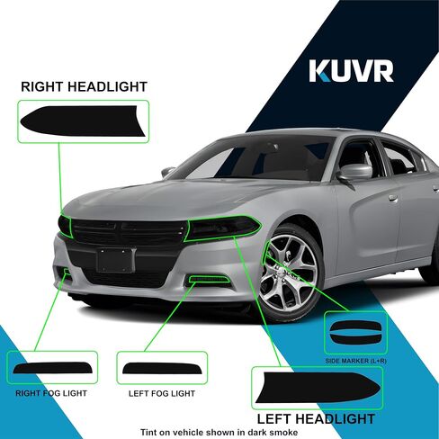 Pre-Cut Headlight & Fog-Light Tint Kit Compatible with Dodge Charger 2015-2020 | Precision Cut Stretchable PPF Vinyl Overlay Cover Wrap (Dark Smoke) in Kuwait