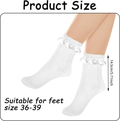 Giantree 3 Pairs Women Frilly Lace Ankle Ruffle Socks, Comfortable Cotton Cute Princess Lolita Socks (White) in Saudi Arabia