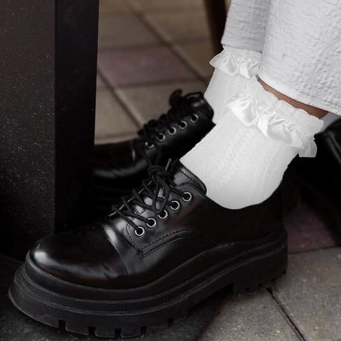 Giantree 3 Pairs Women Frilly Lace Ankle Ruffle Socks, Comfortable Cotton Cute Princess Lolita Socks (White) in Saudi Arabia