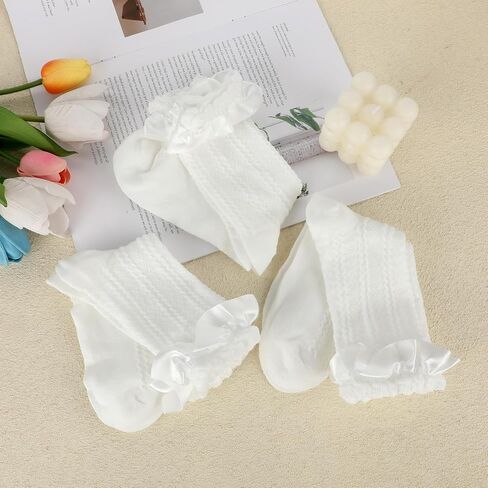 Giantree 3 Pairs Women Frilly Lace Ankle Ruffle Socks, Comfortable Cotton Cute Princess Lolita Socks (White) in Saudi Arabia