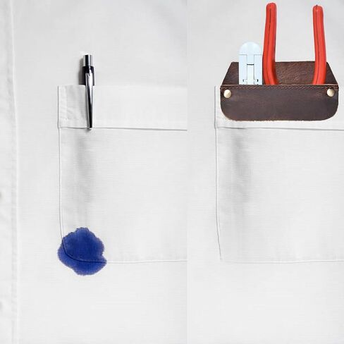 Large Pocket Protector Genuine Buffalo Leather Pen Holder Pouch Organizer for Shirts, Lab Coats, Pants - Multi-Purpose - Holds Pens, Pencils, tools and Notes for School, Office in Kuwait