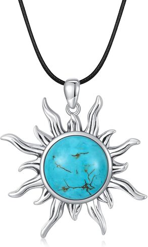 Sun Turquoise Pendant Necklace, 925 Sterling Silver Genuine Gemstones Western Jewelry Gift for Women in Saudi Arabia